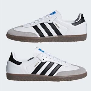 Adidas Samba Womens Sneakers White w Black Stripes & Gray Suede
